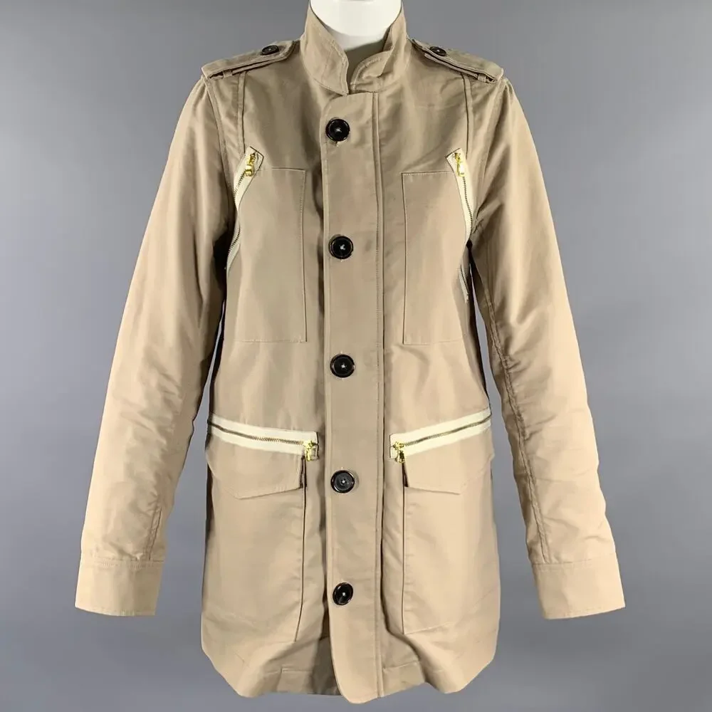ADAM LIPPES Size 6 Khaki Cotton Blend Military Jacket